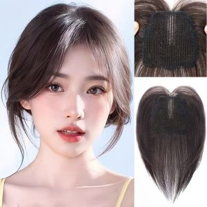 OMQAIO Tự nhiên Phụ kiện tóc có mái 100% tóc người thật Tóc nối KHÔNG CÓ Kẹp Tóc Tóc mái trên Nữ Miếng dán tóc xù dành cho phụ nữ