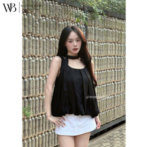 Áo babydoll nữ Woman Basic 2 dây đũi vân mây form bí dáng suông rộng kèm dây lụa điệu đà AB03