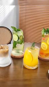 350ml 500ml Creative Vertical Lines Crescent Shaped Glass Juice Beverages Cocktail Glass Water Glass