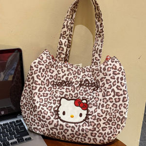 clu Korean Style Hello Kitty Leopard Print Shoulder Bag Casual Large Capacity Commuter Tote Bag ulc
