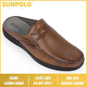 Dép sục nam da bò SUNPOLO SPO333 Nâu Có size lớn