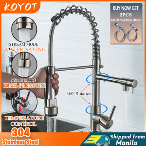 KOYOT 304 Stainless Steel Pull Out 2 in 1 360° Rotate Kitchen Faucet Kitchen Sink Water Saving Tap Kitchen Faucet with Flexible Hose Brass Body Kitchen Sink Faucet Cold and Hot Pull Down Pull Out Stainless Faucet for Kitchen Faucet for Sink with Sprayer