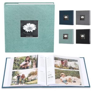 CINDYKHBKJ 200/300Pics Linen Cover Photo Album 6in Interleaf Type Large Scrapbook Album with Front Window Picture Collection Memory Book Baby Growth