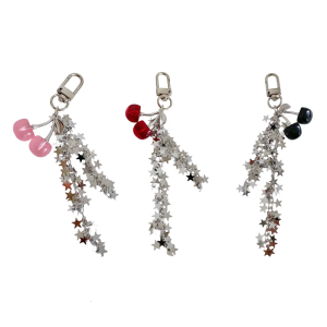 Star Cherry Charm Alloy Resin Key Ring With Delicate Tassels Decoration For Purse Backpacks Wallets