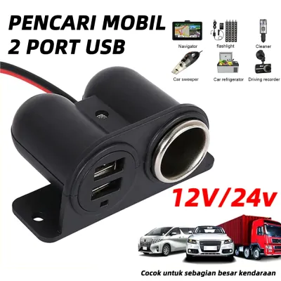 Car Charger Mobil Fast Charging 3.1A 2 Usb Port + Cigarette Lighter Plug Adapter 12V/24V Universal