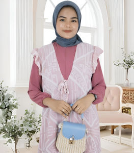 Gamis Kondangan Set Outer Zaskia Set Dres Crinkle Airflow Mix Ceruty Babydoll Dress Muslimah Elegan