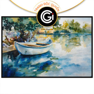 Tranh màu nước phong cảnh bờ hồ mùa hè đẹpTranh treo tường dán tường canvas trang trí. CGI-1863