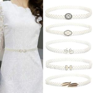COOLSOOL Hạt ngọc trai Dây lưng ngọc trai Dây thun co giãn Kiểu dáng và hẹp Dây lưng thun co giãn Thanh lịch Đính đá pha lê Dây đeo trang trí bằng đá pha lê Phụ nữ