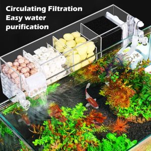 JUTBONG Built-in Fish Tank Wall Mounted Silent Waterfall Filter Box Multifunctional Circulating Circulating Water Purifier for Home