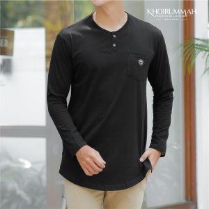 KHOIRUMMAH Koko Kurta Arafah | kaos Koko Kurta Lengan Panjang | Kurta pakistan Polos | Dark Grey