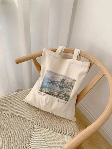 Cotton Canvas Bag - Rocky Coast Painting Coastal Nautical Art
