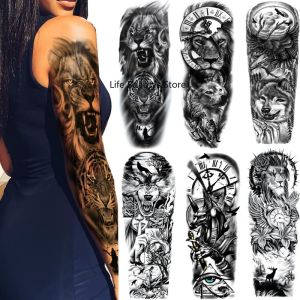 6Sheets Extra Temporary Animal Tattoo Black Tattoo Full sleeve Temporary Tattoo Stickers Body Atr for Man Women h260819