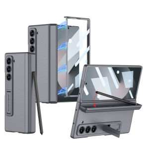 Magnetic Hinge Z Fold 6 Leather Case Standing Cover Hidden Pen Holder Samsung Galaxy Z Fold6 Casing 360 ° All-Round Protection Anti-Drop Durable Hard PC Case with Tempered Glass-152c4c8b