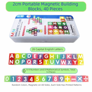 HUNIU Mini ic Building Blocks Letters and Numbers Interactive Arithmetic Toy Educational Toy with Tin Box Letter Number Blocks Children