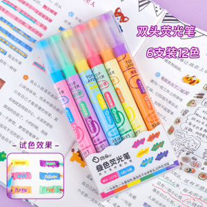 ปากกามาร์กเกอร์ไฮไลท์ แบบสองหัว จุของได้เยอะ สีแคนดี้ แบบสร้างสรรค์ สําหรับตกแต่งสมุดภาพ DIY จํานวน 6 ชิ้น