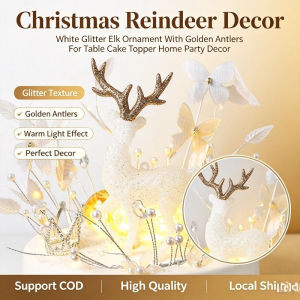 Glitter Christmas Reindeer Cake Topper Standing Deer Figurine Plastic Ornament for Baking Dessert Party Xmas Tree Decoration