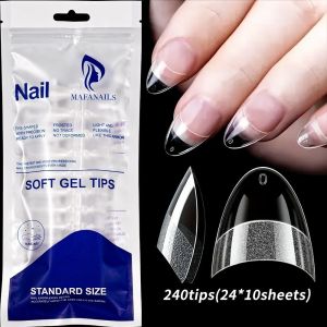 WAPKTY Nửa mờ Móng giả Rõ ràng 12 kích cỡ Móng tay giả dán Tiện lợi Ngâm để tẩy Móng tay gel nối dài dành cho việc tự làm móng tại nhà