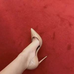Free Shipping Nude High Heels For Women 2026 New Spring/Autumn Collection Pointed Toe Stiletto Heel Side Cut-Out Design Patent Leather Elegant And Sophisticated Style Red Sole Professional Shoes