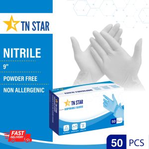 TN STAR Nitrile Gloves Powder-Free-White-READY STOCK-50pcs/100pcs by box