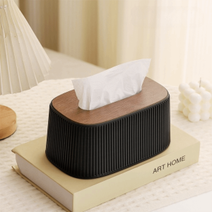 GORGE Stripe Pattern Tissue Box With Lid Auto Lift Spring Large Opening Tissue Dispenser Creative Space-saving Square Tissue Box Desktop Use
