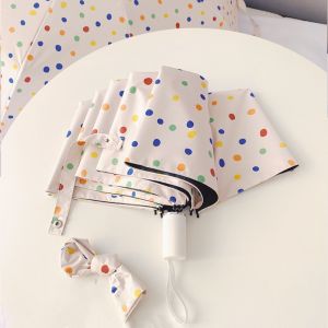 FGJHD Vinyl Automatic Umbrella UV Protection Windproof Polka Dot Umbrella Lovely Portable Mini Sun Umbrella Rain Protection