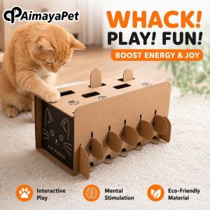 Cat Puzzle Toy Whack A Mole Board Corrugated Scratch Pad Treat Dispense Stress Relief Indoor Training Play