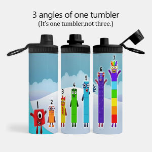 ขวดน้ำกันความร้อน Numberblocks สแตนเลส ปากกว้าง ฝาปิด 600 มล. กันรั่ว ขวดกีฬาผนังสองชั้นกันความร้อน น้ำหนักเบา