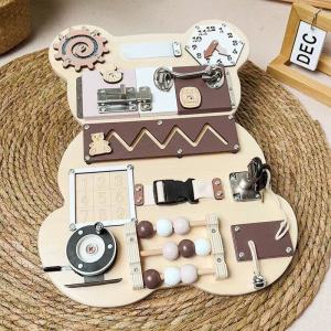 Board Montessori Bear Baby Toddler Sensory Busy Board Montessori Wooden Toys Kids Children Toy