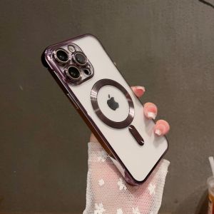 CrashStar MagSafe Borderless Ultra Thin Transparent Hard Shockproof Phone Case For iPhone 15 14 Pro Max Plus 13 12 11 Pro Max Wireless Charging Phone Casing Electroplated Clear Protective Cover Shell With Full Cover Lens Camera Protection Hot Sale