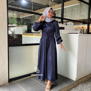 Hanum Dress Silk Satin - Dress Kondangan - Dress Wanita - Dress Korean Style - Gamis Pesta Mewah Elegan - Bridesmaid Dress