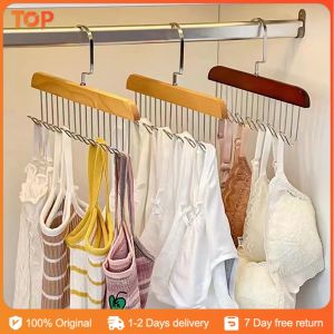 8 Hooks Solid Wood Hanger Bra Hanger Belts Rack Tie Cap Non-Slip Holder Underwear Organizer Storage