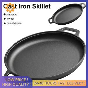 【New Arrival】 Heavy-Duty Cast Iron Skillet Pan Non-Stick Cooking Pot for Pizzas Pancakes and Steaks in Black 32cm