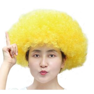 OMQAIO Tóc giả tổng hợp Tóc Giả chú hề lượn sóng cầu vồng Tóc hóa trang Trang phục dự tiệc Tóc giả đầu nổ Hiệu suất Tiệc sinh nhật Tóc giả người hâm mộ bóng đá Quà tặng trẻ em Người lớn