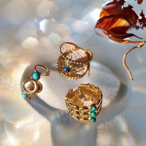 Hmeme แหวนสแตนเลสแบบเปิดได้สำหรับผู้หญิงแหวนสีเขียวชุบทอง ไม่ก่อให้เกิดอาการแพ้ของขวัญเครื่องประดับนิ้วมือแบบปรับได้