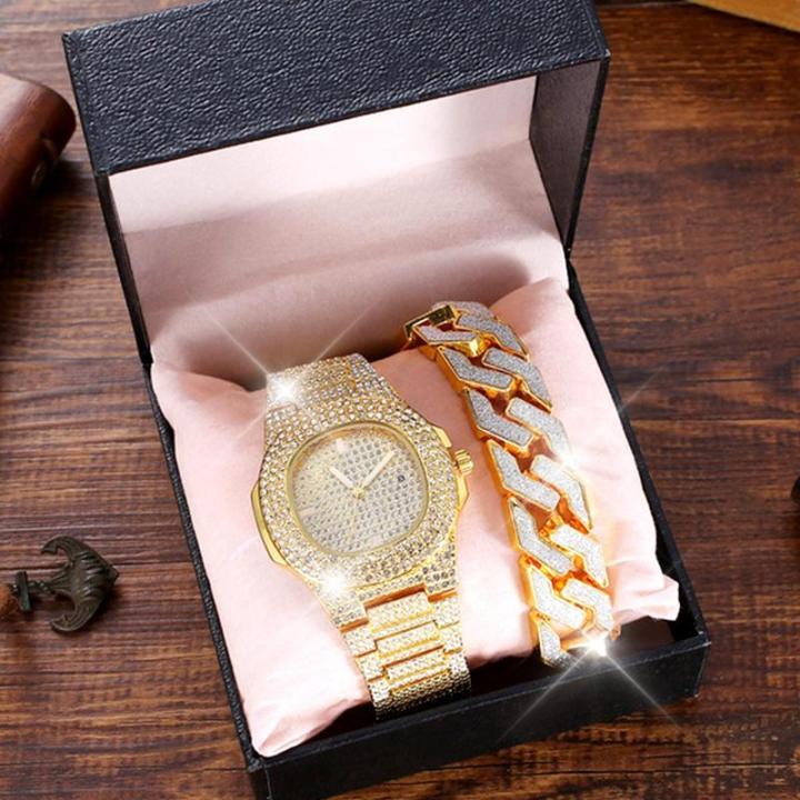 New HIP HOP Gold Watch Men Diamond Bracelet Watches Luxury Iced