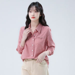 AMMIN Korean Style Fake Pocket Design Retro Plaid Shirt for Women 2025 Autumn Color-Block Casual Elegant Simple Long Sleeve Lapel Blouse