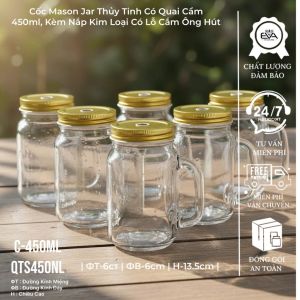 Bộ 10 Ly Quai Thuỷ Tinh Trơn Đựng Trà Sữa 450 ml