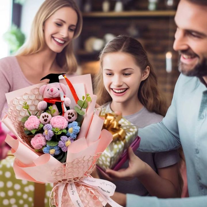 MOQIA Thú nhồi bông Bó hoa búp bê gấu nhỏ Hoa hướng dương Được làm thủ ...