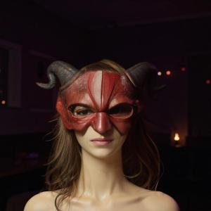 YAFEN 1 Piece Horns Devil Half Face PU Mask Halloween Demon Mask Party Cosplay Horror Monster Masquerade Scary Haunted House Props