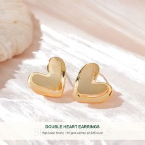 SINLISH Double Heart Earrings 14K Gold Vermeil on 925 Silver Korean Trendy Style for Women