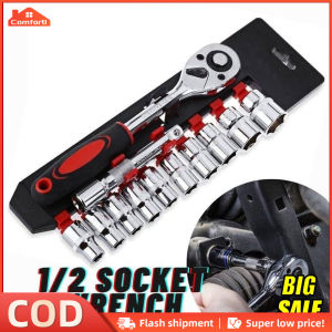 12PCS 1/2 inch Drive Ratchet Wrench CR-V Socket Kits Mechanic Spanner Car Motorcycle Repair Tool