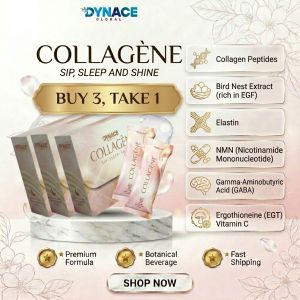 [BUY 3 TAKE 1] DYNACE GLOBAL Collagène Collagen Peptides with Bird Nest Extract EGF Elastin NMN Ergothioneine EGT GABA & Vitamin C | Sleep & Shine Beauty Collagen Drink