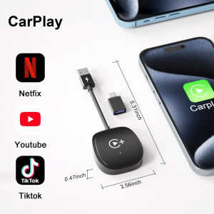 FEINODI Wireless CarPlay Adapter - No Lag Netflix YouTube TikTok Supports Android/iOS/PC Universal Car Multimedia Receiver Supports USB and USB-C Interfaces