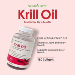 Natures Farm Krill Oil 180s - Omega-3 Astaxanthin Antioxidant - Support Heart Brain Eye and Joint Health