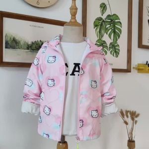 Sanrio Hello Baby Girls Clothes Jacket Kid Hoodies Zipper Cardigan Coats Children Spring Windproof Outerwear Clothing 3-6Y