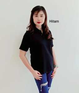 Kaos Kerah Polos Wanita HITAM 100% KATUN - Kaos Kerah Polos Hitam - Kaos Kerah Polos Lengan Pendek - Kaos Kerah Polos