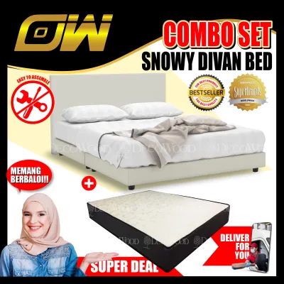 [Combo Set] Snowy Divan Bed with 5-Inch HD Natural Foam Firm Mattress ( BedFrame + Mattress Set) Tilam