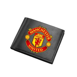 Black Leather Two-Fold Wallet International Football Basketball Team emblem Simple Trendy Student Wallet Mens Coin Storage Wallet