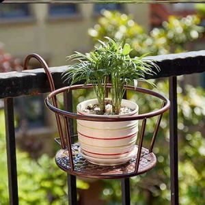 Balcony Hanging Plant Racks Fence Balcony Round Flower Pot Rack Railing Fence Outdoor Iron Bonsai Stand Decoration Window Porch Garden Fence Planters Indoor Office Home Decor Hanging Plant Iron Racks Balcony Flower Pot Rack Gardening