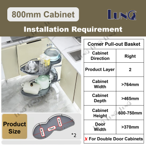 Carbon Steel Double Layer Whirl Pull-out Storage Organizer Removable and Height Adjustable Kitchen Cabinet Corner Drawer